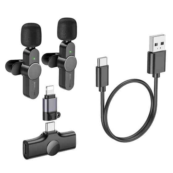 Беспроводная микрофонная система BOROFONE BFK12 Trophy lavalier wireless digital microphone(iP/Type-C) Black Одесса