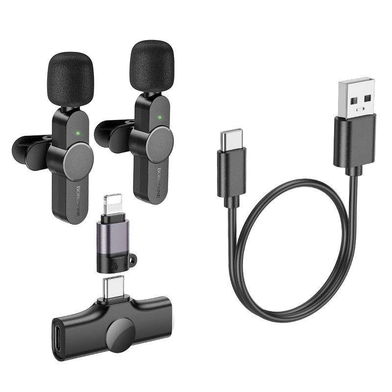 Беспроводная микрофонная система BOROFONE BFK12 Trophy lavalier wireless digital microphone(iP/Type-C) Black Одесса - изображение 5
