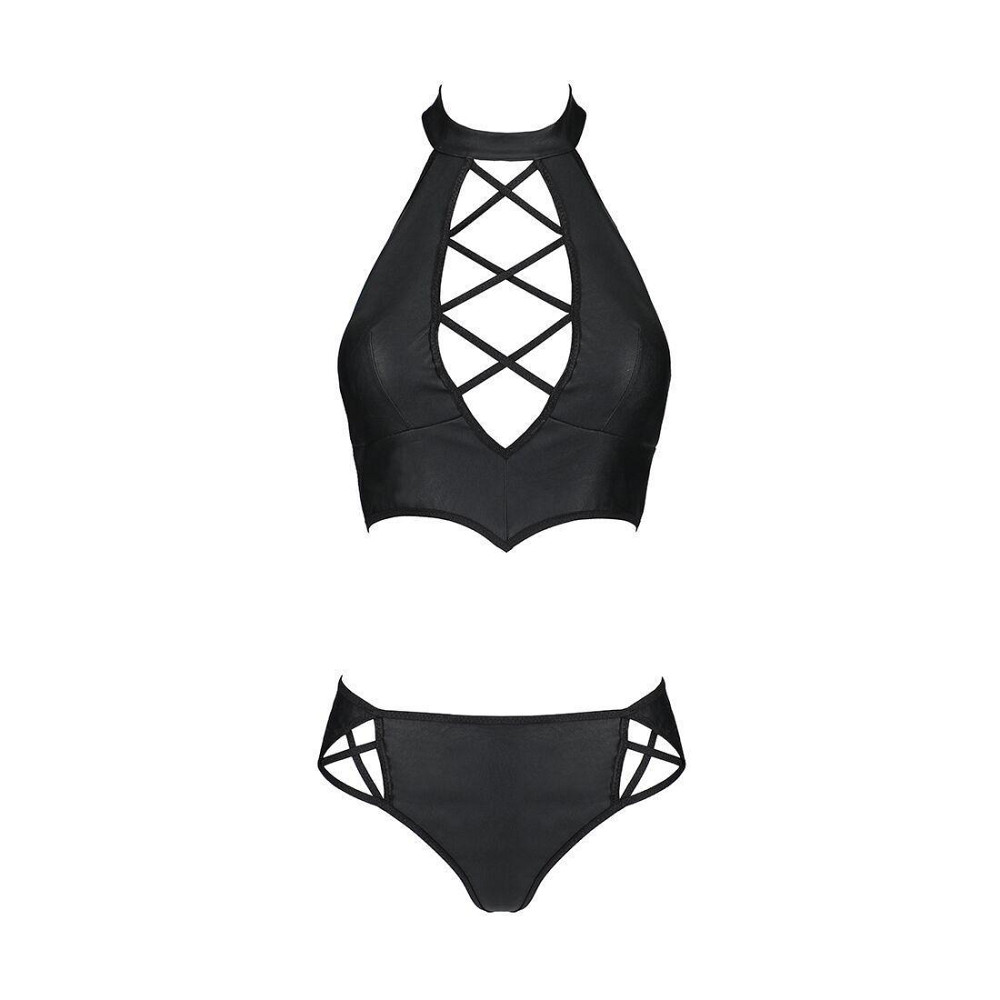 Комплект з еко-шкіри Passion NANACY BIKINI XXL/XXXL, black, бра та трусики з імітацією шнурівки Sex Aura Київ - фото 5