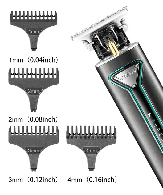 Тример-машинка акумуляторна для стриження волосся й бороди VGR V-009 (4 насадки) Чорний Вінниця - фото 3