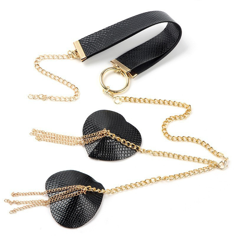 Наклейки на груди з ланцюжком та ошийником one size чорний Київ - фото 6