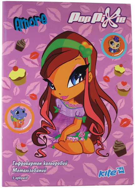 Картон кольоровий "Kite" "Pop Pixie" А4 PP13-258K металік гофро 5арк 5кол, шт Київ - фото 1