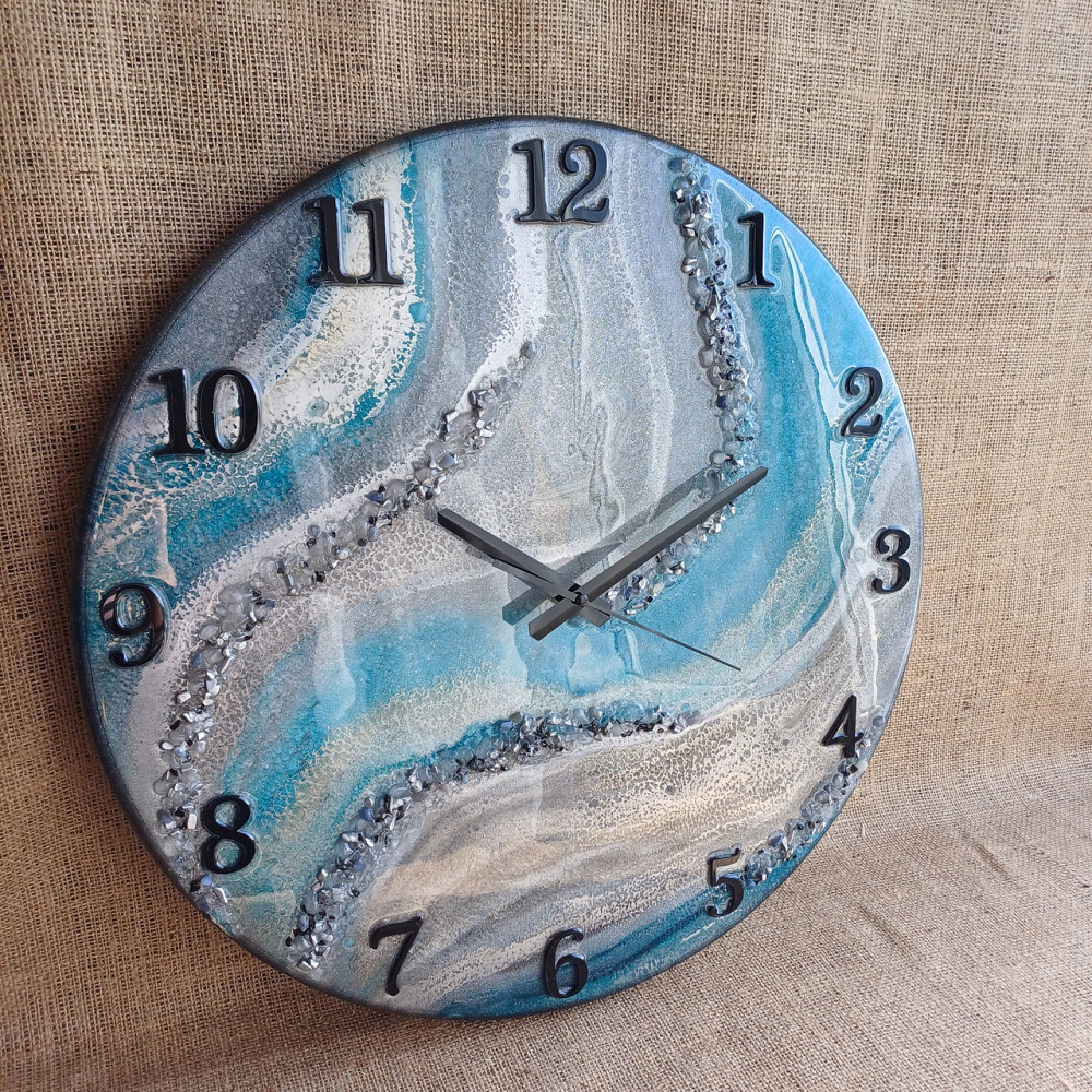 Годинник настінний 50 см з епоксидної смоли ручної роботи Дніпро - фото 2