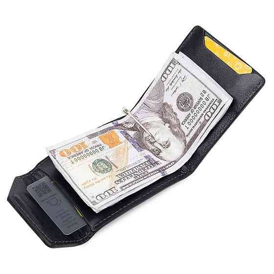 Кожаный мужской зажим для денег на магните GRANDE PELLE 11546 Синий Киев