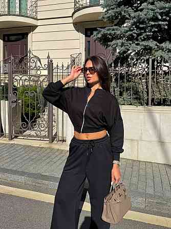 Женский прогулочный костюм двойка: кофта и штаны турецкая тринитка петля Черный, 46/48 Одесса