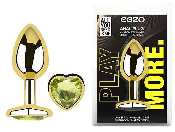 Анальна пробка з кристалом EGZO - Gold Heart Plug Lime size M Sex Aura Київ