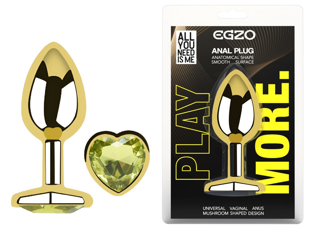 Анальная пробка с кристаллом EGZO - Gold Heart Plug Lime size M Sex Aura Киев - изображение 1