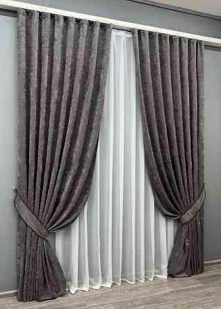 Комплект готових штор VR-Textil Шеніл преміум VELMIRA Rich № 1928ш Сіро-коричневий 150х290 см 2 шт (33-0994) Київ