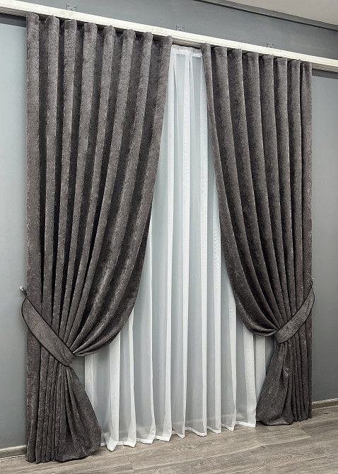 Комплект готових штор VR-Textil Шеніл преміум VELMIRA Rich № 1928ш Сіро-коричневий 150х290 см 2 шт (33-0994) Київ - фото 3