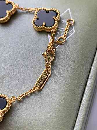 Брендовый браслет в стиле Ван Клиф с покрытием лимонного золота AU750, чёрный клевер Одесса