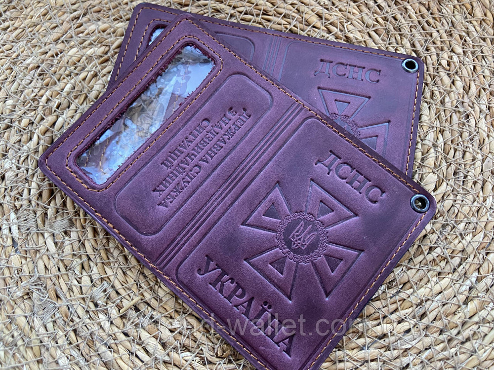 Обложка на удостоверение ДСНС с пластиковым шевроном зеленого цвета P_Leather Бордовый Киев - изображение 5
