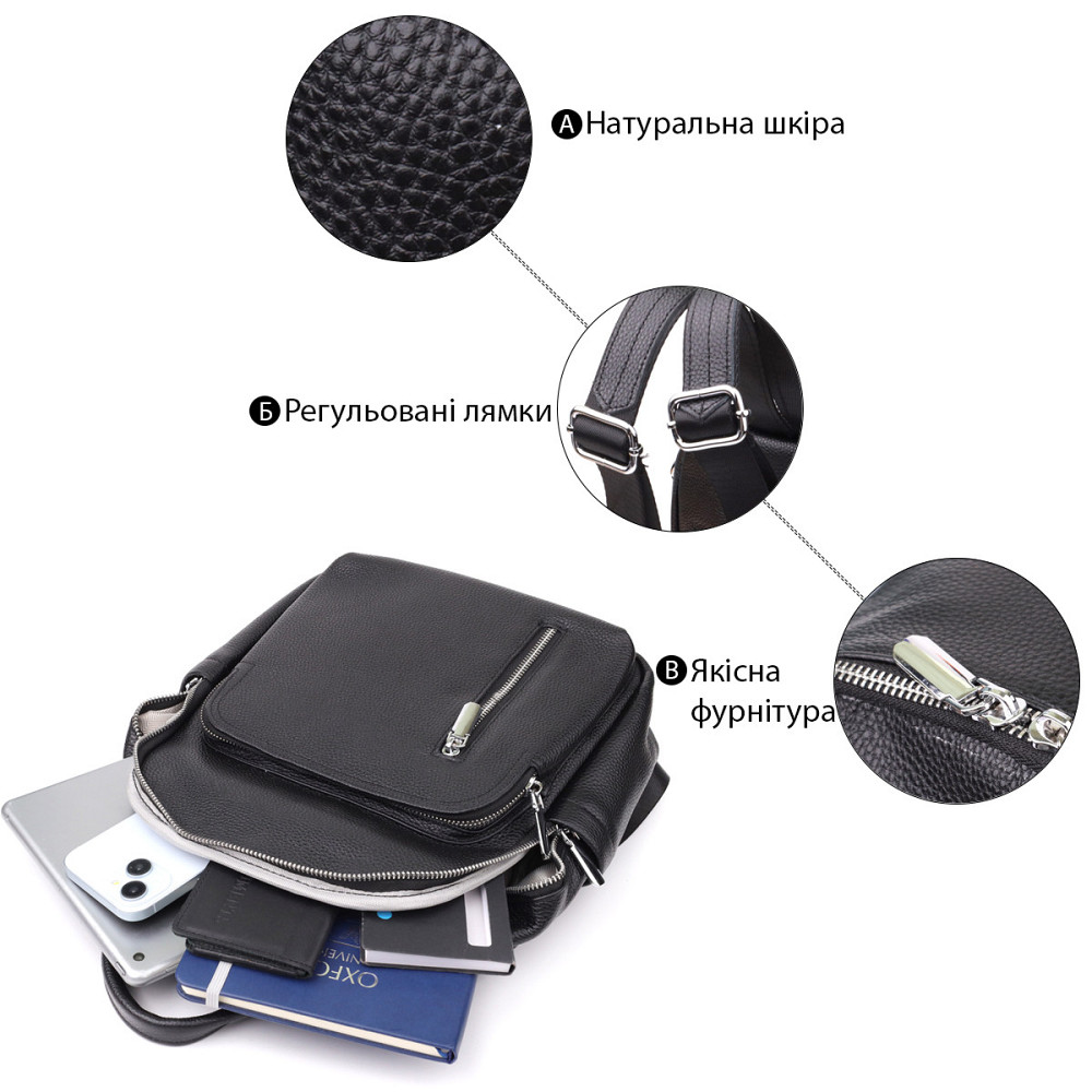 Жіночий рюкзак з натуральної шкіри Vintage 23059 Чорний Київ - фото 4