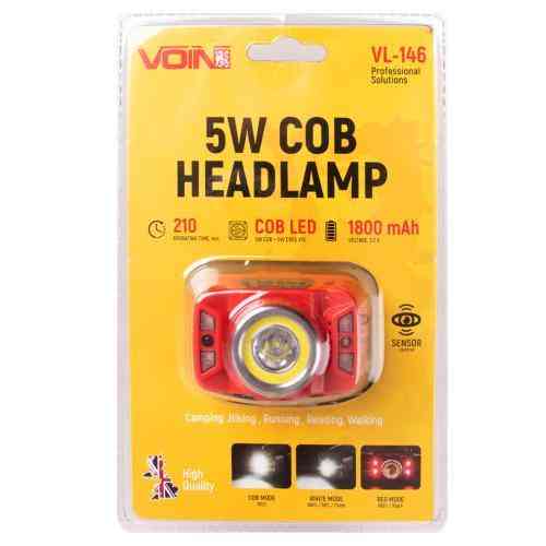 Налобный фонарь VOIN VL-146 с 5W COB+ (белый/красный) и 5W XPE, аккумулятор 1800mAh, регулируемый наклон, сенсорное управление Харьков