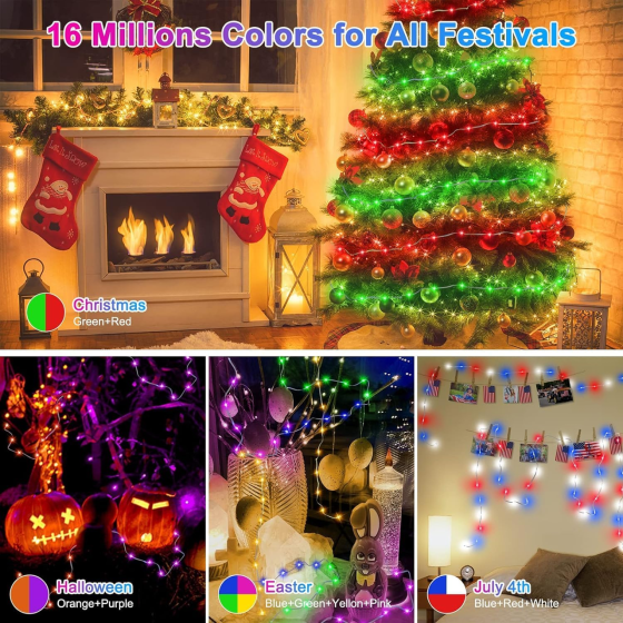 Розумна RGB LED-гірлянда Oreunik 10 м 100 LED, Bluetooth, iDeal LED, музична синхронізація, пульт, IP65, USB Київ