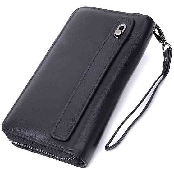 Чоловічий клатч із блоком для карт з натуральної шкіри ST Leather 22694 Чорний Київ