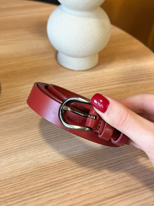 Кожаный женский ремень красного цвета 4711 Каменское - изображение 7