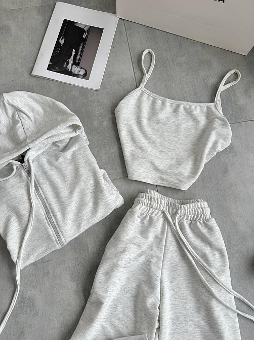Женский повседневный костюм тройка: кофта топ и штаны двунить 42/44, Меланж Одесса - изображение 5