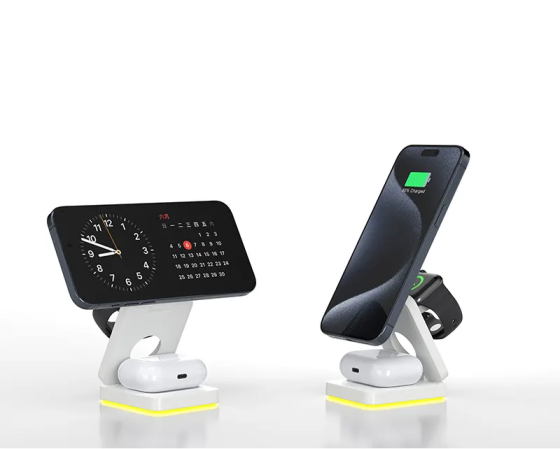 Бездротовий зарядний пристрій 3в1 KD15 (MagSafe) з регульованим підсвічуванням - Білий Київ