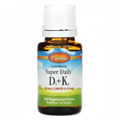 Вітамін Carlson Вітамін D3+K2 у краплях, 2000 МО та 45 мкг, Super Daily D3+K (CAR-10500) Вінниця