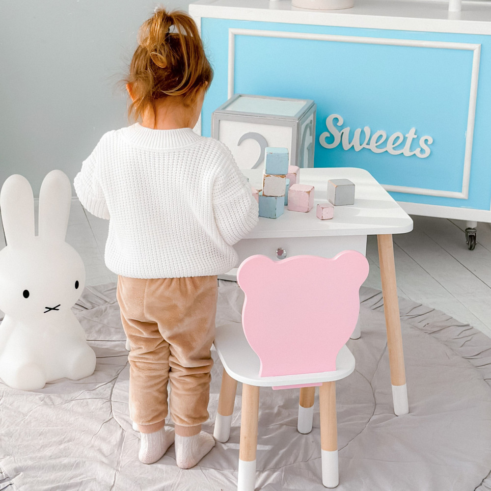 Детский столик белый и стульчик мишка розово-белый. Столик с ящиком для карандашей и разукрашек 21441 Киев - изображение 9
