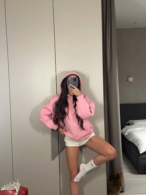 Женская повседневная теплая худи свободного кроя трехнитка на флисе ПИНЬЕ Розовый Одесса - изображение 5