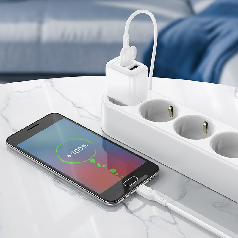 Мережевий зарядний пристрій з кабелем BOROFONE BAS41A Potential dual-port charger set(Micro) White Одеса - фото 8