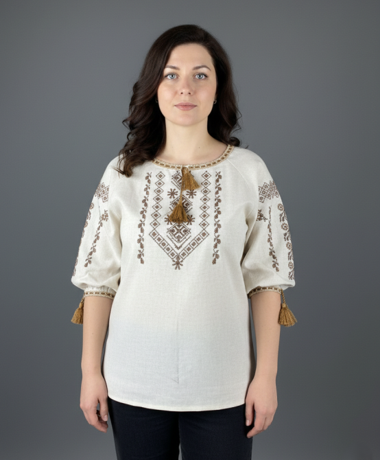 Лляна жіноча вишита блуза у всіх розмірах з геометричним орнаментом Київ - фото 1