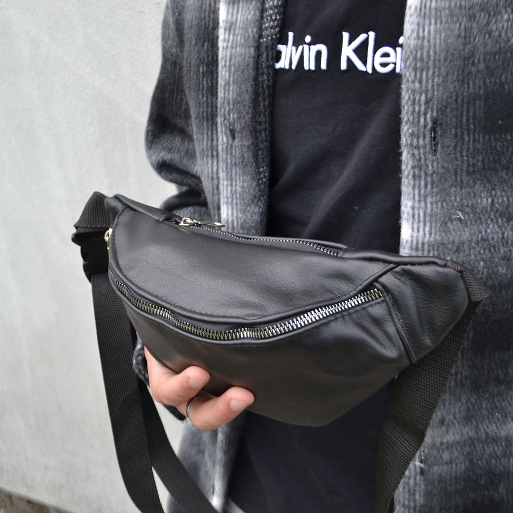 Чорна шкіряна сумка бананка, Бананка для хлопців, Чоловіча сумка бананка Зручна чорна QY-80 Львів - фото 5