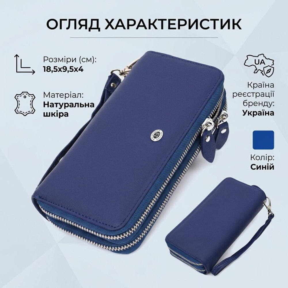 Жіночий гаманець клатч з натуральної шкіри для карток та купюр ST Leather 19431 Синій Київ - фото 13