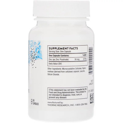 Мінерали Thorne Research Цинк Пиколинат, Zinc Picolinate, 30 мг, 60 капсул (THR-22002) Вінниця - фото 2