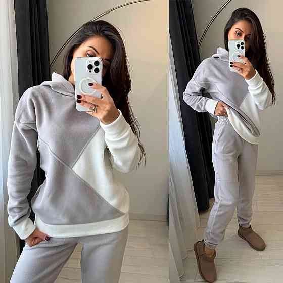 Жіночий теплий костюм-двійка: кофта та штани з двостороннього флісу Сірий, 46/48 Одеса