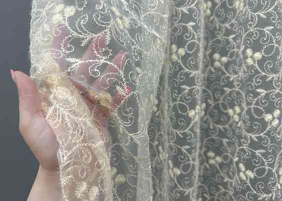 Тюль фатин с вышивкой и люрексом цвет молочный 1689т Киев
