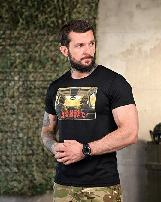 Тактическая мужская потоотводящая футболка картинка принт Донбас черная Одесса - изображение 6