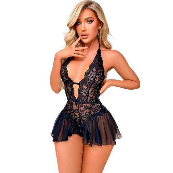 Сексуальний боді-пеньюар із відкритою спиною чорний — S/M — Еротична білизна Вінниця