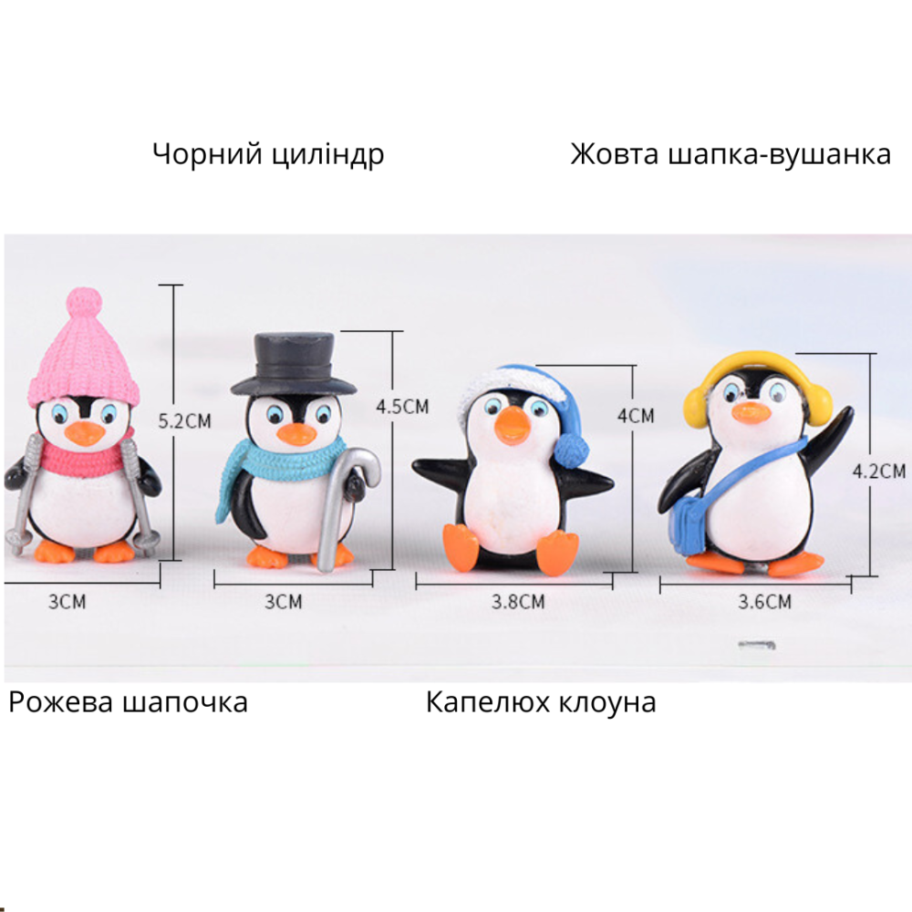Миниатюрные фигурки Пингвины для декора, флорариума,  хендмейда, микроландшафта и творчества. Набір Пінгвін рожева шапка Одесса - изображение 3
