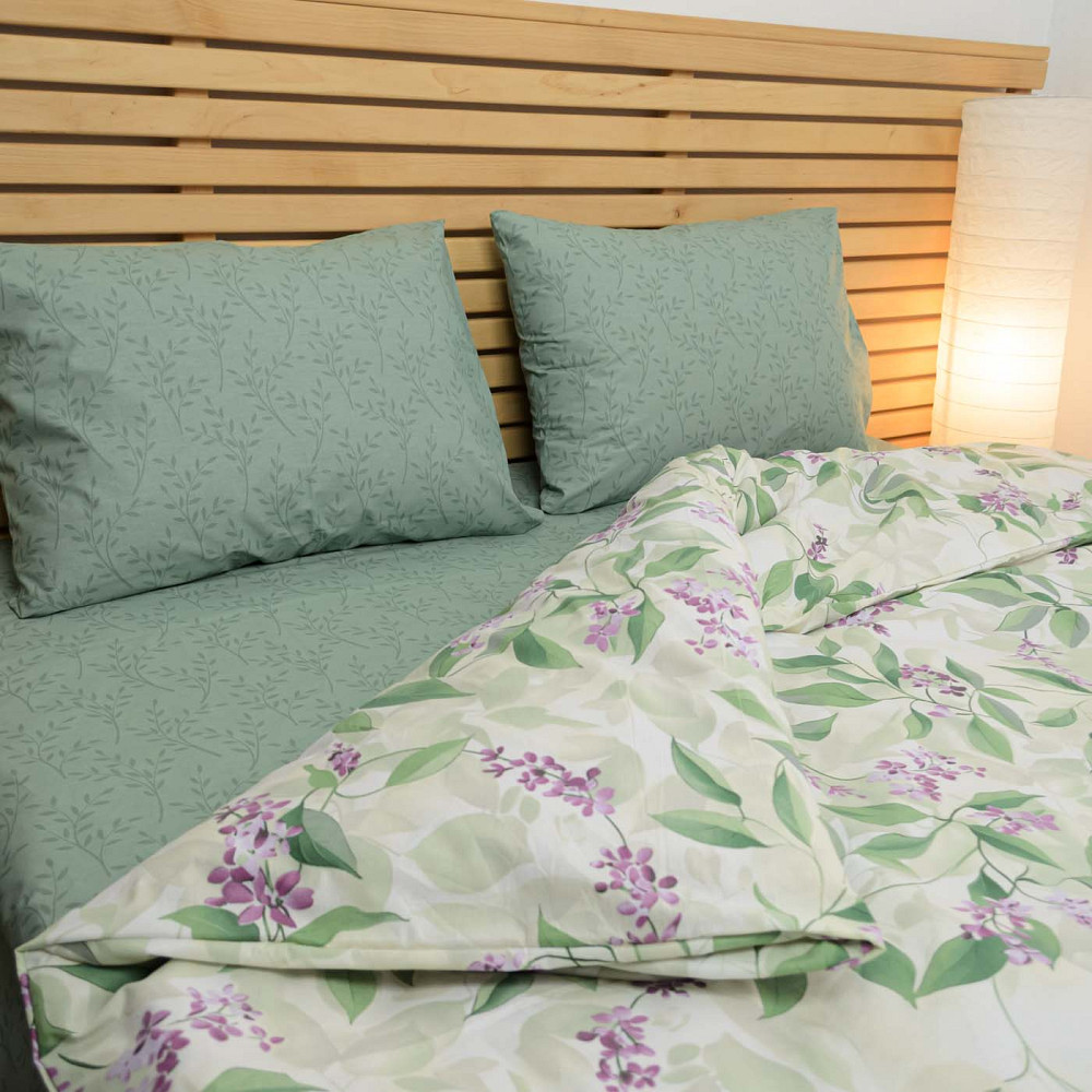 Комплект постільної білизни полуторний Бязь ранфорс Гілка бузку 150х220 120 г/м2 YouStar (Зелений) 2 х 50х70 Суми - фото 3