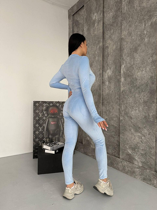 Стильный женский комбинезон с длинным рукавом королевский велюр Голубой, 42/44 Одесса - изображение 3