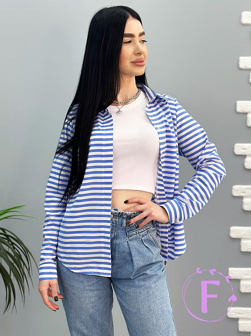 Сорочка з довгими рукавами "Strike" оптом | Батал | Розпродаж моделі 50-52, Блакитна смужка Київ - фото 3