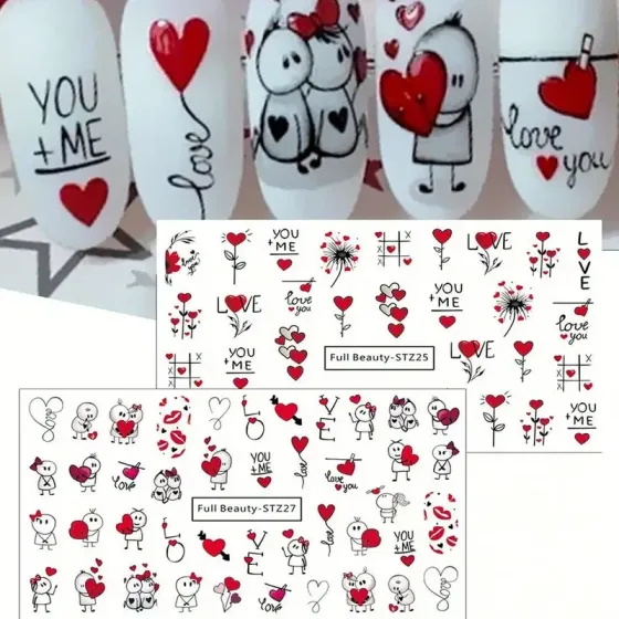 Набор наклеек для ногтей Love (2 листа) – сердечки, пары, надписи, цветы Киев