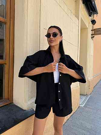 Жіночий базовий повсякденний літній костюм льон. Чорний, 42/44 Одеса