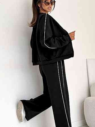 Женский стильный повседневный костюм двойка двухнить петля Черный, 46/48 Одесса