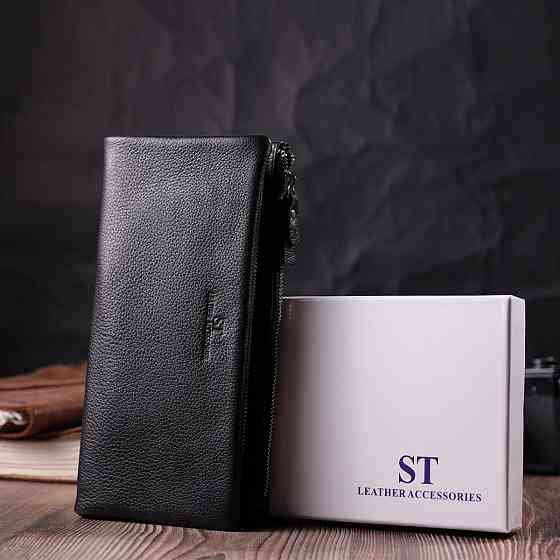 Женский кошелек-клатч с двумя молниями из натуральной кожи Черный (ST Leather) Киев