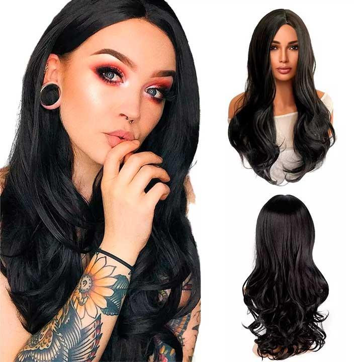 Перука хвиляста без чубчика з проділом 65 см Брюнетка Вінниця - фото 9