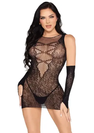 Мини-платье Leg Avenue Mini Dress and Matching Gloves One Size Black Львов