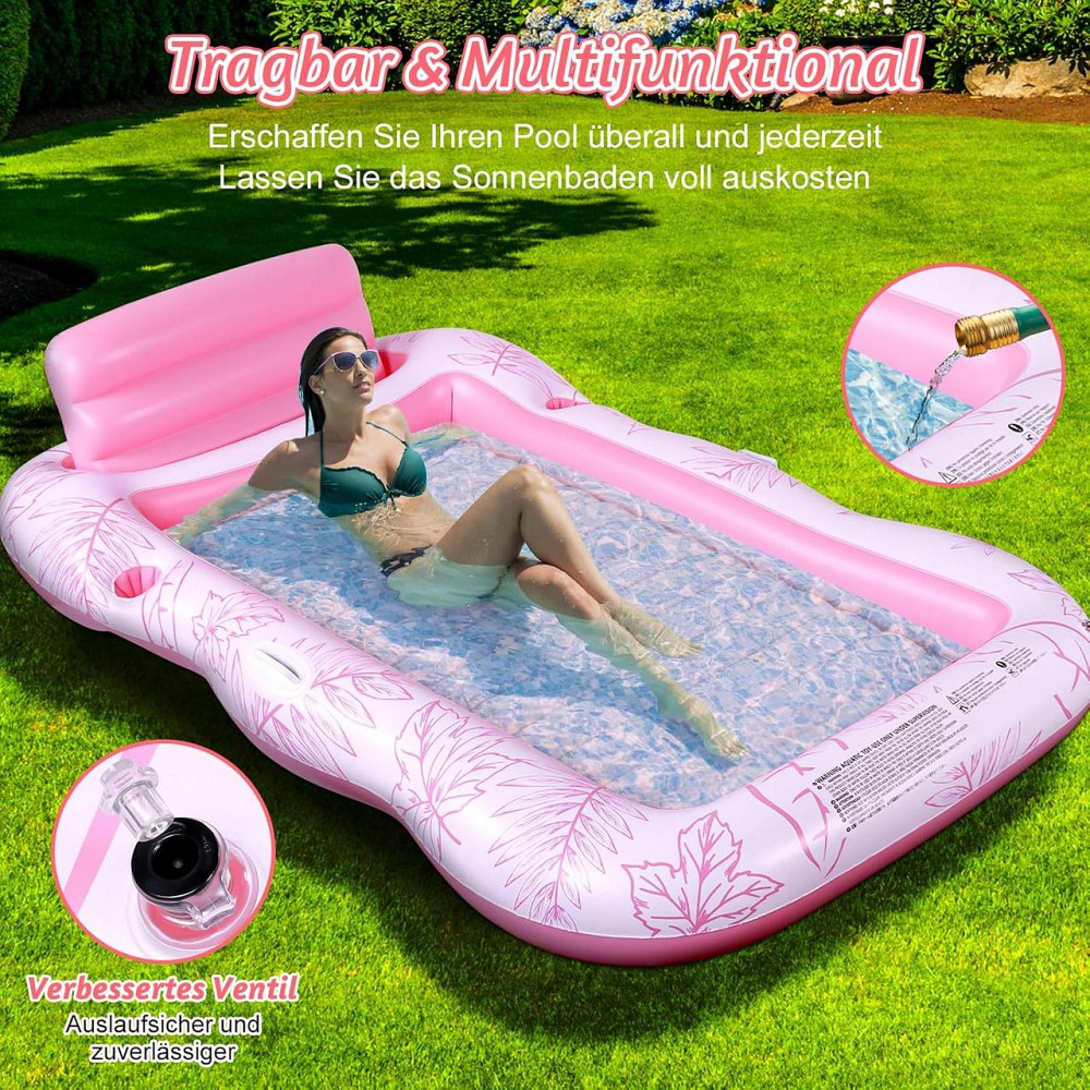 Надувной матрас Lounger Розовый 206×125 см ПВХ 0.3 мм до 160 кг с подголовником и подстаканником, надувной Киев - изображение 4