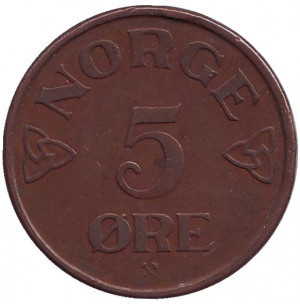 Монета 5 эре. 1953,52 год, Норвегия. (БД) Полтава - изображение 1