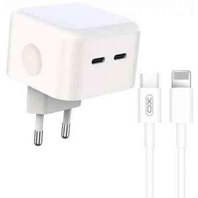 Зарядний пристрій XO QC 3.0 L102 35W/2 USB-C + cable Lightning NB113 White (XO-L102i-WH) Вінниця
