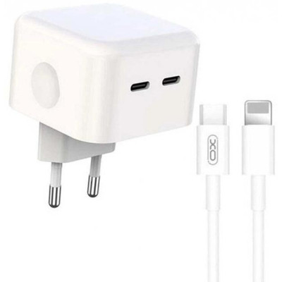 Зарядний пристрій XO QC 3.0 L102 35W/2 USB-C + cable Lightning NB113 White (XO-L102i-WH) Вінниця - фото 1