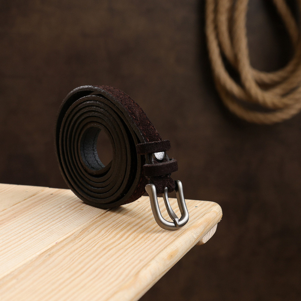 Тонкий замшевий ремінь для жінок Vintage 20773 Темно-коричневий Київ - фото 8