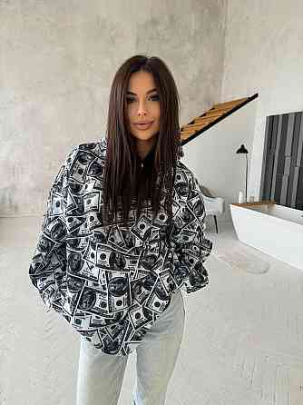 Женская стильная оверсайз худи с долларами трехнитка на флисе Одесса